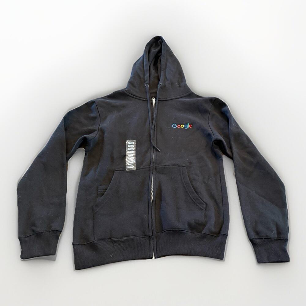 Google Mens Black Eco Full Zip Fleece Hoodie Sweatshirt Embroidered Logo S NWT